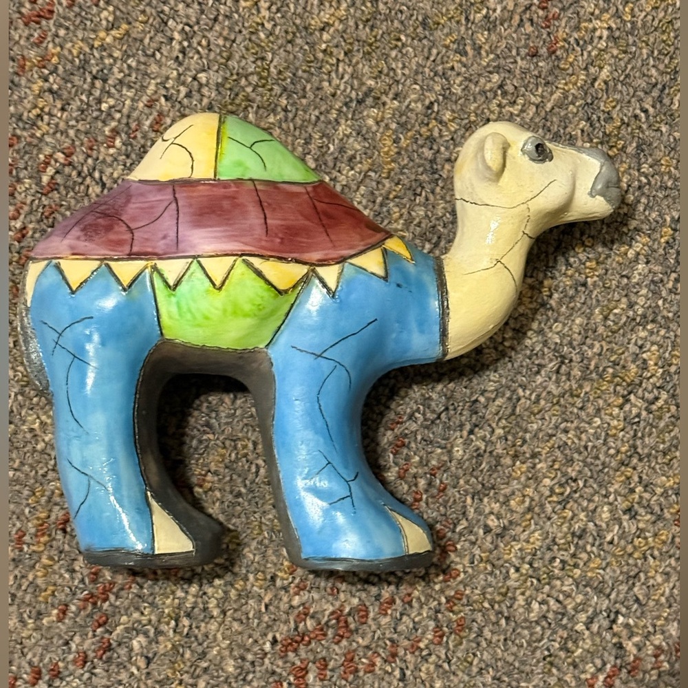 South African Art Handmade Colorful Raku Pottery Camel Figurine Statue 8x6x2